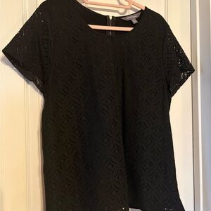 Market & Spruce Black Geometric Lace Blouse